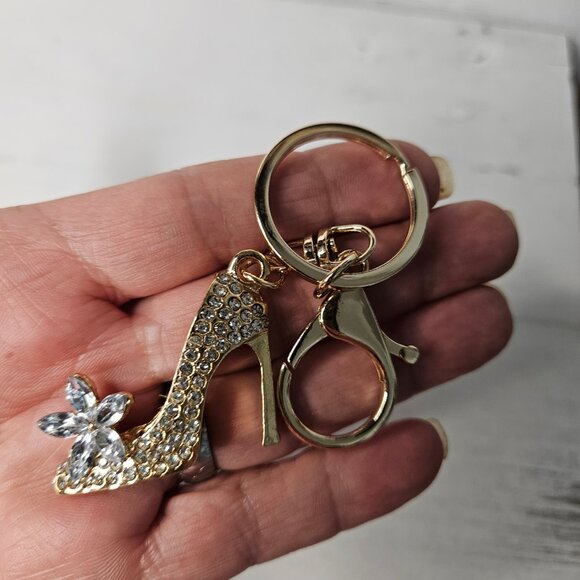 Clear Rhinestone Pump Keychain Bag Purse Charm - Picture 4 of 4